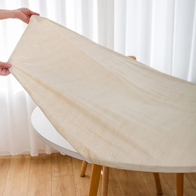 LIBERECOO Round Vinyl Fitted Tablecloth with Flannel Backing Elastic Edge Table Cover Waterproof Stain-Resistant Wipeable Tablecloths Fits 40-44" Round Tables
