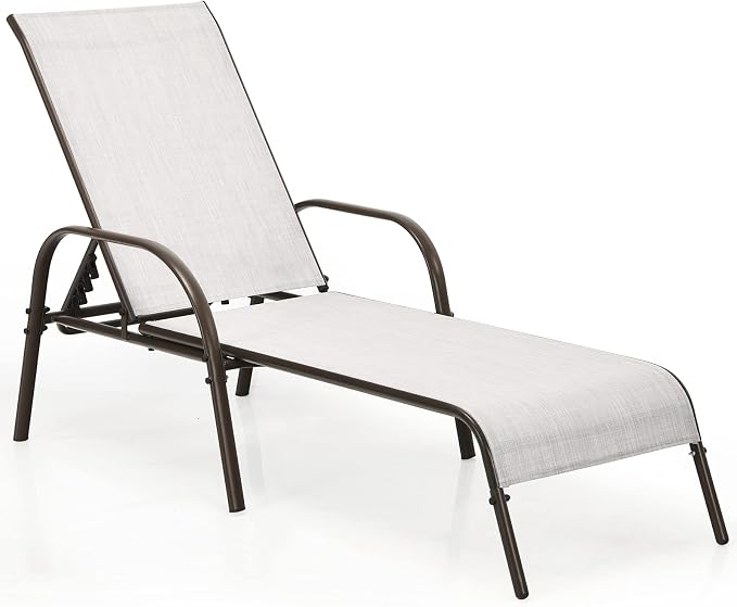 Tangkula Lounge Chair Outdoor, Patio Chaise Lounge with Adjustable Backrest, Reclining Pool Lounge Chair for Outside with Heavy Duty Steel Frame, Suitable for Beach, Yard, Balcony, Poolside