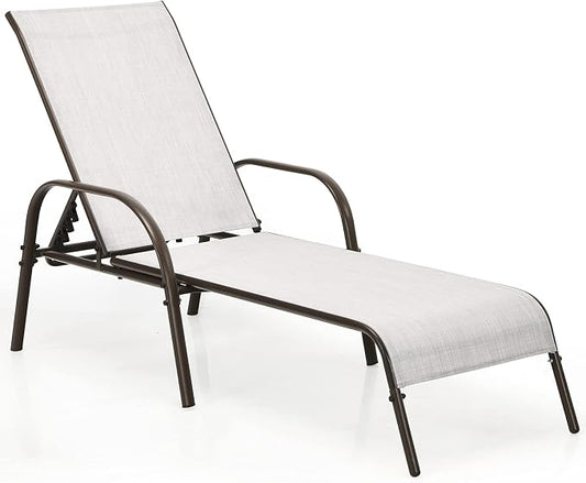 Tangkula Lounge Chair Outdoor, Patio Chaise Lounge with Adjustable Backrest, Reclining Pool Lounge Chair for Outside with Heavy Duty Steel Frame, Suitable for Beach, Yard, Balcony, Poolside