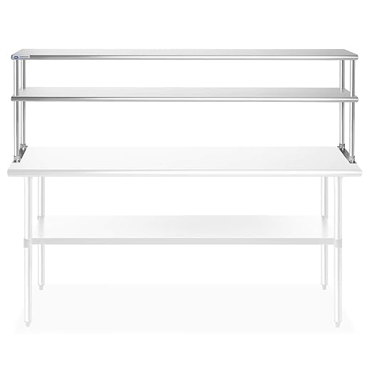 GRIDMANN NSF Stainless Steel Commercial 2 Tier Double Overshelf 72 in. x 12 in. for Kitchen Prep & Work Table