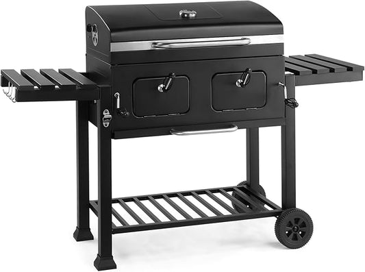 Outvita Extra Large Charcoal BBQ Grill with Oversize Cooking Area with Two Individual & Adjustable Charcoal Tray, Foldable Side Tables for Outdoor Cooking Backyard Patio Picnics