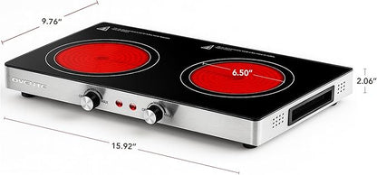OVENTE Infrared Ceramic Double Burner, 1800W Hot Plate, Black BGI302GB (Pack of 3)