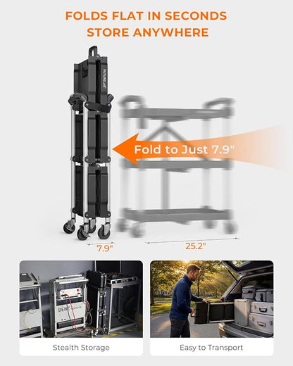 Portable Folding Service Cart - 3 Tier 330LBS Capacity - Rolling Utility Foldable Cart with Wheels for Warehouse Home Workshops Garages Restaurants Offices