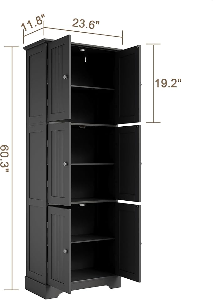 ChooChoo 63.2" Tall Bathroom Storage Cabinet with 6 Doors | Freestanding Floor Cabinet, Adjustable Shelves, Pantry Cabinet for Bathroom, Kitchen, Laundry Room, White