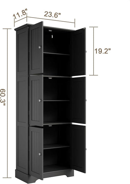 ChooChoo 63.2" Tall Bathroom Storage Cabinet with 6 Doors | Freestanding Floor Cabinet, Adjustable Shelves, Pantry Cabinet for Bathroom, Kitchen, Laundry Room, White