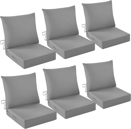 Outdoor Chair Cushions, 24 x 24 Inch Outdoor Cushion for Patio Furniture, Patio Chair Cushion, Waterproof & Fade Resistant Deep Patio Furniture Cushions Set with Handle and Ties, Grey (Set of 6)