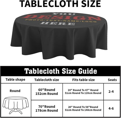 Sweetshow Custom Table Cloth Round Personalized Design Logo Picture Image Text Tablecloth 60 Inch Decor Washable Stain and Wrinkle Round Table Cover for Dining Picnic Birthday