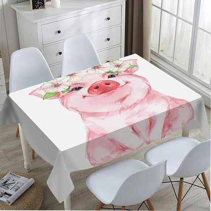TKS MITLAN Pink Pig Funny Tablecloth 60x84 Inch Rectangular Cute Animal Wearing Wreath Oblong Table Cloth Kitchen Table Decorations for Home Dinner Party