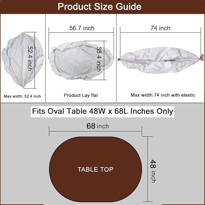LIBERECOO Oval Fitted Vinyl Tablecloth - Cream Wood - 68" x 48" (Oval) - Waterproof, Elastic Edged for Secure Fit, Easy to Clean Plastic Table Cover