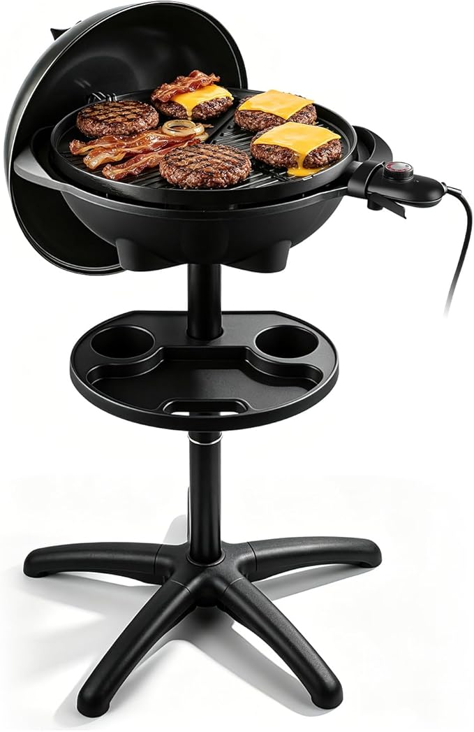 Electric Grill, Techwood 2-in-1 Portable Indoor/Outdoor Grill, 1750W Removable Stand Grill with Nonstick Plate, Electric Griddle for Camping, Patio & Backyard, Stand/Tabletop Options for Cookouts
