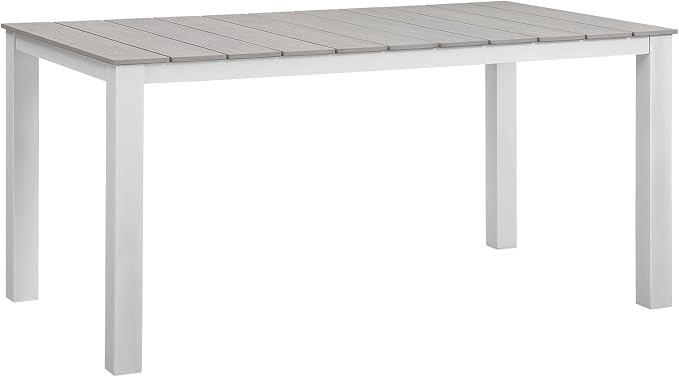 Lexmod Junction 7 Piece Outdoor Patio Dining Set with Cushion, Gray/White