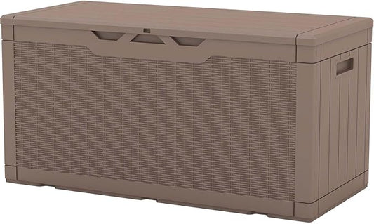 Patiowell 100 Gallon Resin Deck Box, Waterproof Large Outdoor Storage Box for Patio Furniture and Garden Tools, Dark Brown