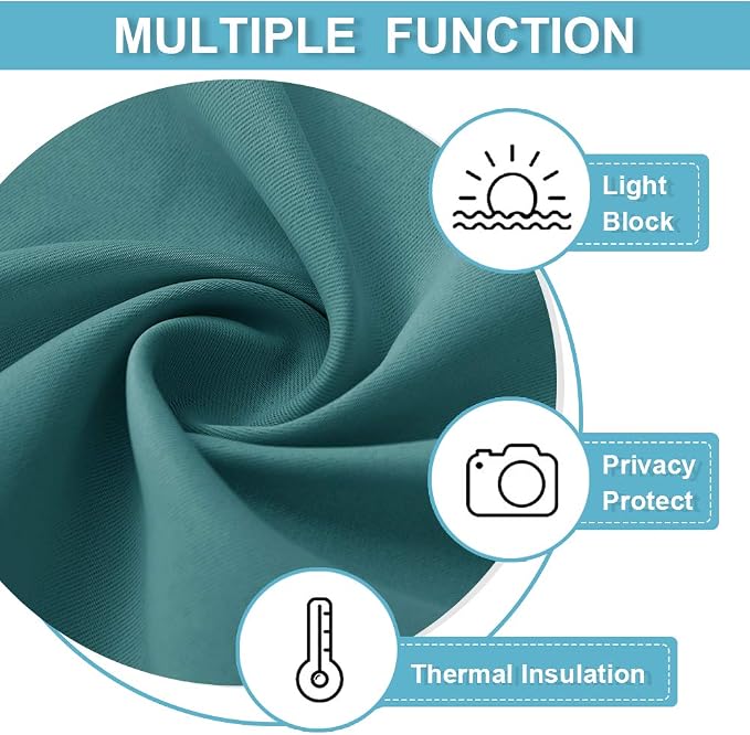 RYB HOME Blackout Curtains for Bedroom - Window Treatment Panels Thermal Insulating Privacy Curtains for Baby Nursery Family Room Kitchen Dining Room, 42 W x 45 L per Panel, Teal, 1 Pair