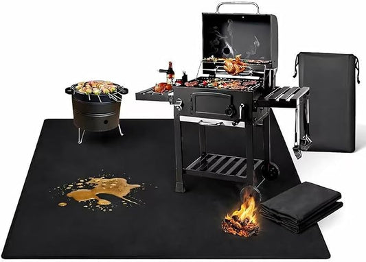 48 x 36 Inch Under Grill Mat with Storage Bag, Double-Sided Silicone Fiberglass Grill Pad, Fire Resistant Waterproof Oil-Proof BBQ Mat for Deck, Patio, Lawn, Smoker, Griddle & Fire Pit