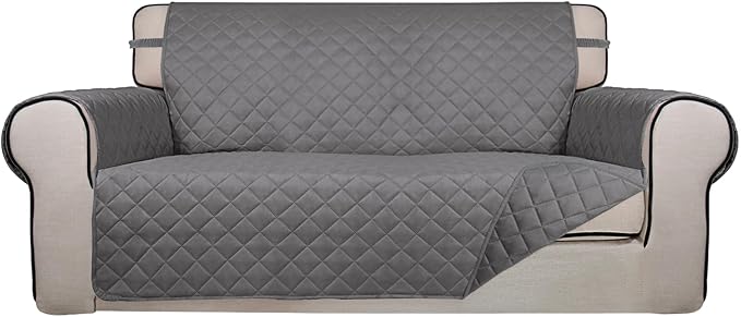 PureFit Reversible Quilted Couch Covers for Dogs Loveseat Sofa Cover 54" | Gray/Gray, Water Resistant Couch Protector, Washable Pet Couch Cover with Non Slip and Elastic Straps For Kids