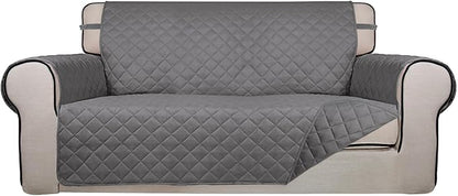 PureFit Reversible Quilted Couch Covers for Dogs Loveseat Sofa Cover 54" | Gray/Gray, Water Resistant Couch Protector, Washable Pet Couch Cover with Non Slip and Elastic Straps For Kids