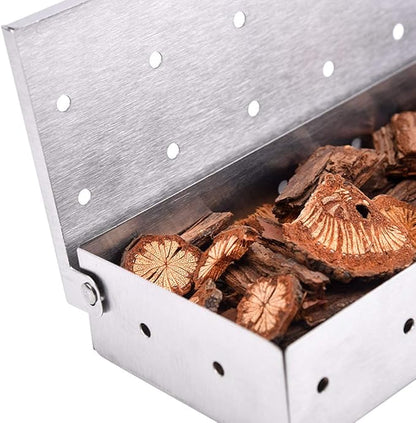 Smoker Box for BBQ Grilling Wood Chips, Stainless Steel Smoking Box Non-Warp for Barbecue, Best Grill Accessories for Charcoal Grill and Gas Grill with Large Capacity