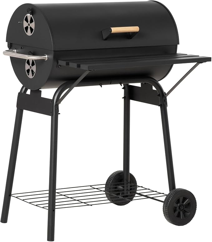 Geelife 30" Portable Barrel Charcoal BBQ Grill - Black - All-in-One BBQ Smoker with Storage - Garden Camping Picnic - Outdoor-Ready