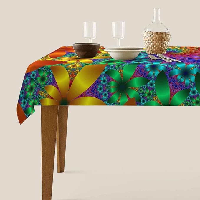 TKS MITLAN Tablecloth Tie Dye Table Cloth Rectangle Table 60 x 84 Inch Rainbow Spirals Flower Petals Kitchen Decorations for Home Dinner Party