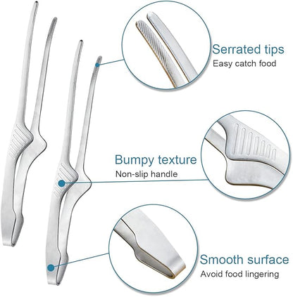 2 Pieces Stainless Steel Grill Tongs for Korean and Japanese BBQ Clean & Convenient Use,Non-Slip Serrated Tips,Ideal for Cooking Self-Standing Tongs for Salad,Grill,Camping,Buffet,Oven