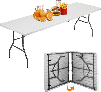 BestOffice 8 FT Picnic Table Plastic Camping Table Portable Square Height Folding Table Perfect for Picnics, Parties, Party and Camping, White