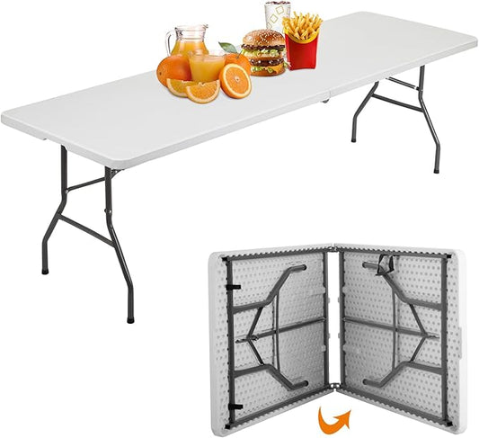BestOffice 8 FT Picnic Table Plastic Camping Table Portable Square Height Folding Table Perfect for Picnics, Parties, Party and Camping, White