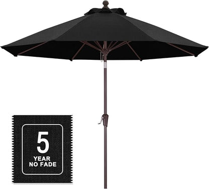 MASTERCANOPY 9ft Olefin 5-Year-Non-Fading Patio Umbrella Black | UV/Water/Fade-Resistant Canopy, Vented Top, 8 Fiberglass Ribs – Ideal For Deck, Yard, Market