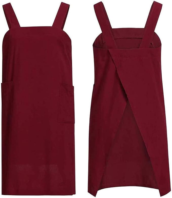 TBA Cotton Linen Apron Cross Back Apron for Women with Big Pockets Square Pinafore Dress for Baking Cooking BBQ & Grill