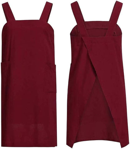 TBA Cotton Linen Apron Cross Back Apron for Women with Big Pockets Square Pinafore Dress for Baking Cooking BBQ & Grill