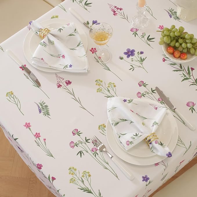 SASTYBALE Floral Tablecloth, 60 x 120 Inch Rectangle | Wildflower Print, Rectangular Table Cover, Waterproof, Stain Resistant Fabric, Summer Kitchen Dining Farmhouse Decor