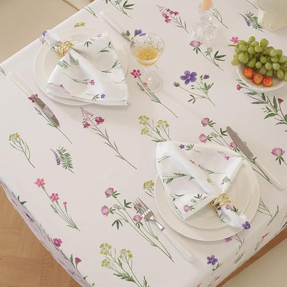 SASTYBALE Floral Tablecloth, 60 x 120 Inch Rectangle | Wildflower Print, Rectangular Table Cover, Waterproof, Stain Resistant Fabric, Summer Kitchen Dining Farmhouse Decor