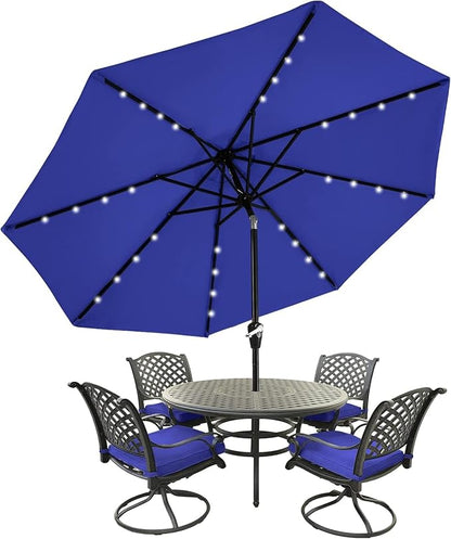MASTERCANOPY 11ft Patio Umbrella with Solar Lights, Blue | 8 Ribs, 32 Solar LED Lights, Tilt & Crank, UV/Water-Resistant, Easy Setup – Ideal for Garden, Deck, Pool