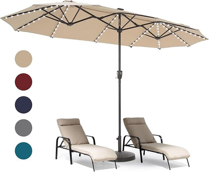 HERA'S PALACE 13 ft Patio Umbrella with 120 LED Solar Lights Double Sided Outdoor Umbrella for Patio 8 Colors Changing Table Umbrella Outdoor Patio for Garden Pool