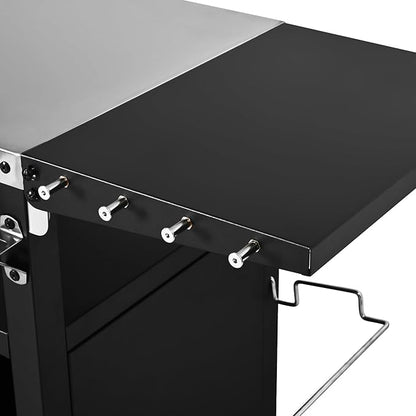 Outdoor Kitchen Island and Grill Cart with Stainless Steel Top, 33.9" Mobile BBQ Prep Table with Drop Leaf, Storage Cabinet, Spice & Paper Towel Rack, Rolling Pizza Oven Stand for Patio