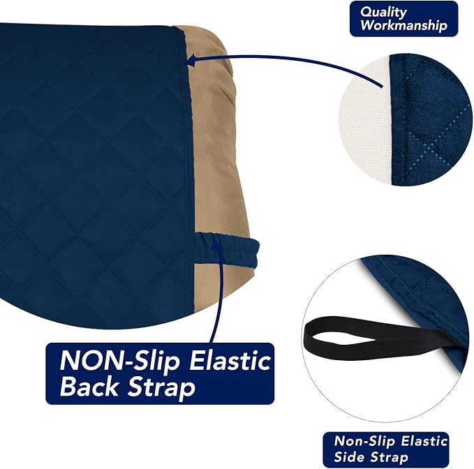 PureFit Reversible Quilted Oversized Recliner Sofa Cover, Water Resistant Furniture Protector, Washable Couch Cover with Elastic Straps for Kids, Pets (Small, Navy/Navy) | Navy/Navy, Water Resistant Couch Protector, Washable Pet Couch Cover with Non Sl...