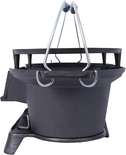 Cast Iron Hibachi Grill & Skillet Combo, Portable Charcoal Hibachi Grills, Compact Camping Charcoal Cooker for Tailgating, Picnics & Hunting (A)