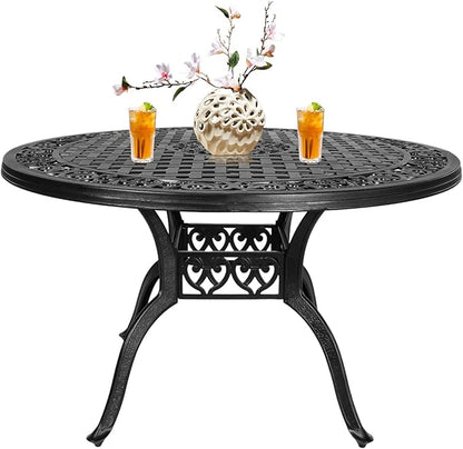 48.23" Patio Dinning Table, All-Weather Cast Aluminum Table with 2.36" Umbrella Hole, Patio Furniture, Outdoor Dining Table for Backyard and Poolside