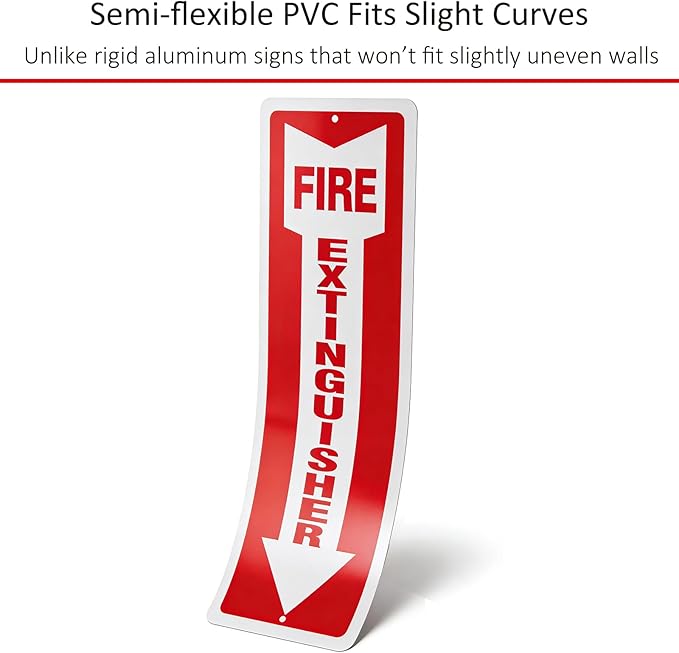 (4 Pack) Self-adhesive Fire Extinguisher Sign, 12" x 4" Durable Plastic Fire Extinguisher Sticker for Business and Home Use, Indoor, Outdoor, 20 Mil Thick PVC Safety Signs, Weather-resistant, No Fade, Easy to Install