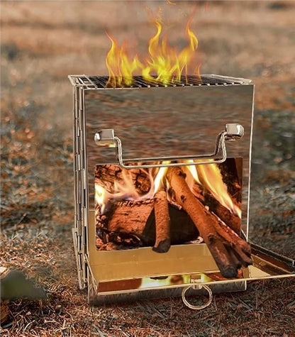 Barbecue Charcoal Grill Portable Charcoal Grill Camping Fire Pit Foldable BBQ Stainless Steel Grill with Carrying Bag for Outdoor Camping Charcoal BBQ Grill(27x20x20CM)