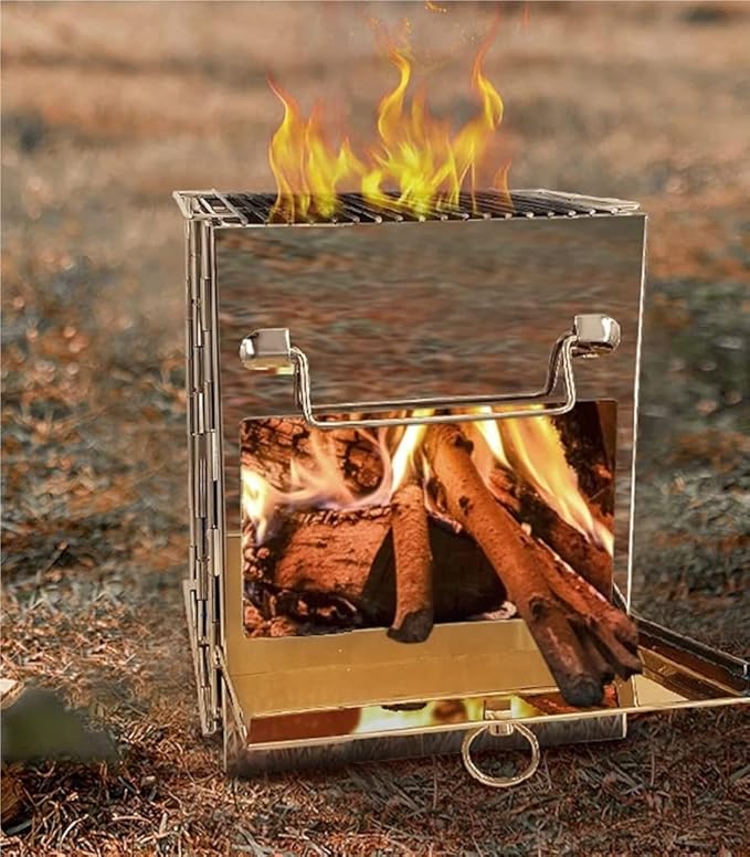 Barbecue Charcoal Grill Portable Charcoal Grill Camping Fire Pit Foldable BBQ Stainless Steel Grill With Carrying Bag For Outdoor Camping Portable Charcoal Grill(27x20x20CM)