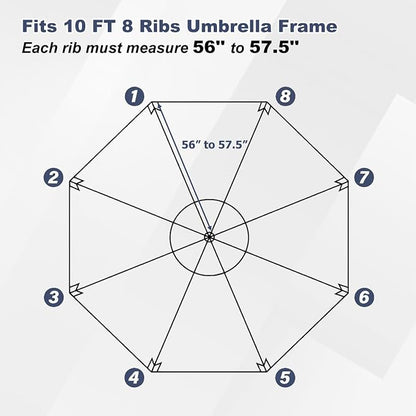 BPS Patio Umbrella Replacement Canopy for 10 ft 8 Ribs Table Umbrella, Outdoor Umbrella Replacement for Market Parasol, Canopy Only
