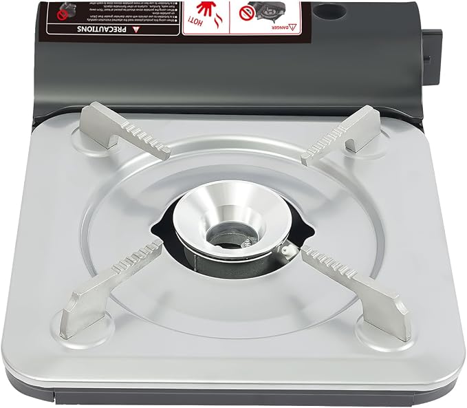 Black Butane Camping Stove with Storage Case, Portable Outdoor Camping Stove for Picnic Backpacking Backyard Cooking
