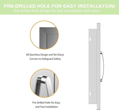 Outdoor Kitchen Door BBQ Access 20'' Wx27'' H Flush Mount Single Island Perfect for Grilling Station and Island, Silver