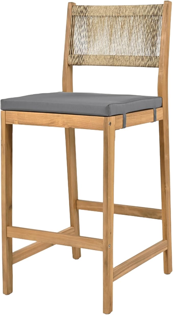 Christopher Knight Home Barron 5-Piece Acacia Wood Patio Bar Set, Patio Bar Table and Stools Set, Soft Seat Cushions, Rattan/Wicker Dining Set for Garden, Backyard, Poolside, Balcony,Teak + Dark Gray