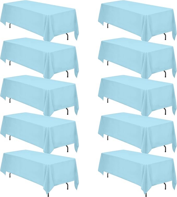 BRILLMAX 10 Pack Light Blue Tablecloths 70x120 in for 6-8ft Rectangle Table | 150 GSM Polyester Fabric, Universal Fit, Water, Stain & Wrinkle Resistant Cloth Cover for Wedding Reception Banquet Party