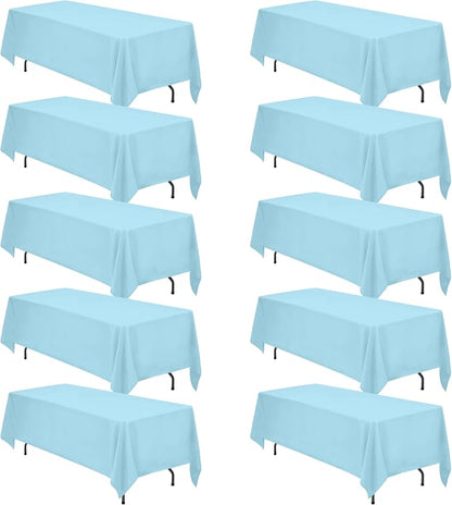 BRILLMAX 10 Pack Light Blue Tablecloths 70x120 in for 6-8ft Rectangle Table | 150 GSM Polyester Fabric, Universal Fit, Water, Stain & Wrinkle Resistant Cloth Cover for Wedding Reception Banquet Party