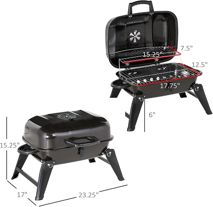 14" Tabletop Portable Charcoal Grill, Compact Small BBQ with Enamel Coating, Adjustable Vent & Folding Legs for Outdoor Cooking, Camping & Tailgating