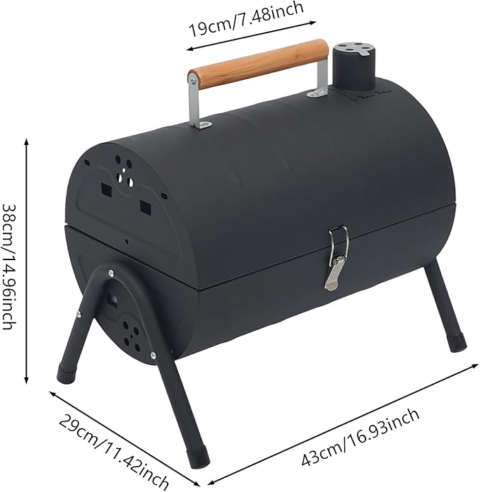 Portable Charcoal Grill,17 In Tabletop Charcoal Grill With 2 Baking Nets + Wooden Handle, Double-Sided Grilling, Bbq Charcoal Grills For Outdoor Cooking Camping, Picnics, Backyard. (Black)