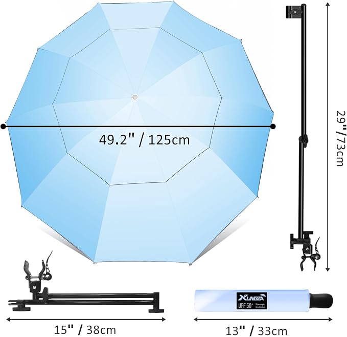 XLINGZA UPF 50+ Beach Umbrella with Adjustable Universal Clamp
