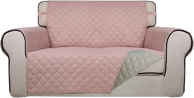 PureFit Reversible Quilted Couch Covers for Dogs Loveseat Sofa Cover 46.5” | Pink/Beige, Water Resistant Couch Protector, Washable Pet Couch Cover with Non Slip and Elastic Straps For Kids